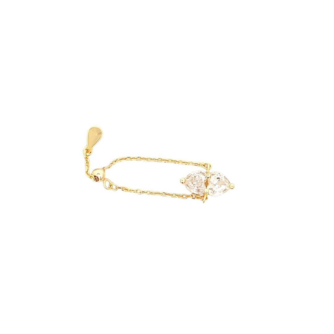 Twin Heart Adjustable Chain Ring (Pure Silver) - Gold